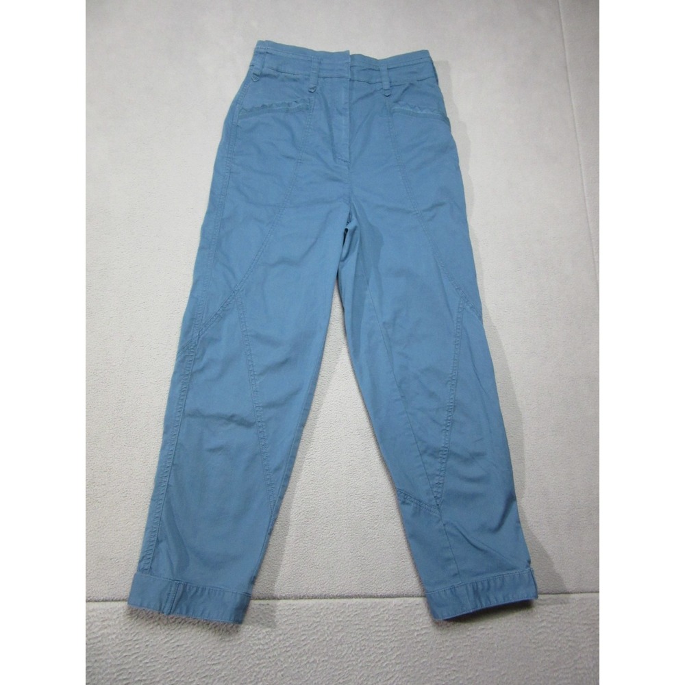 Anthropologie Pants Womens 0 Blue Geometric Pocket Stretch Utility Snap Hem
